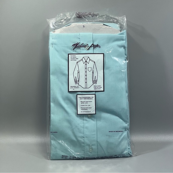 VTG Michael Page Big Men Long Sleeve Turquoise Dress Shirt Brand New 18 1/2 32/3 - Picture 3 of 6
